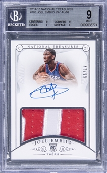 2014-15 Panini National Treasures Rookie Patch Autographs #103 Joel Embiid Signed Rookie Card (#47/99) - BGS MINT 9/BGS 10